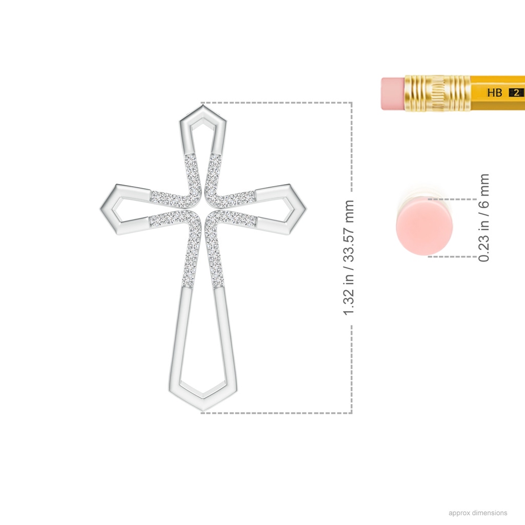1mm HSI2 Pointed Open Cross Pendant with Diamonds in White Gold Ruler