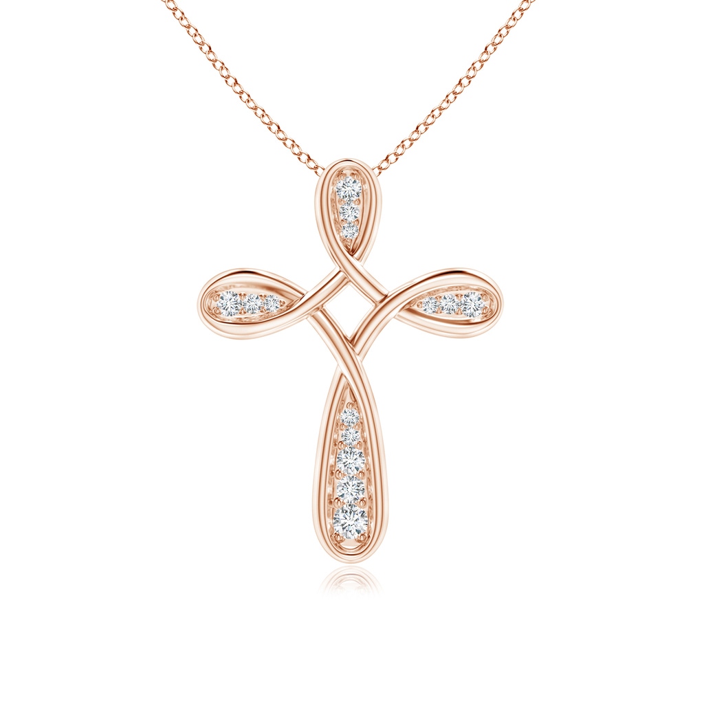 1.7mm GVS2 Pave-Set Diamond Bow Cross Pendant in Rose Gold