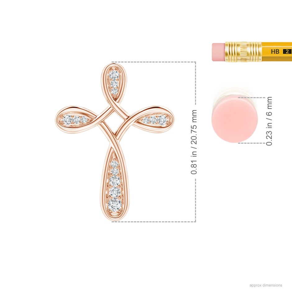 1.7mm GVS2 Pave-Set Diamond Bow Cross Pendant in Rose Gold ruler