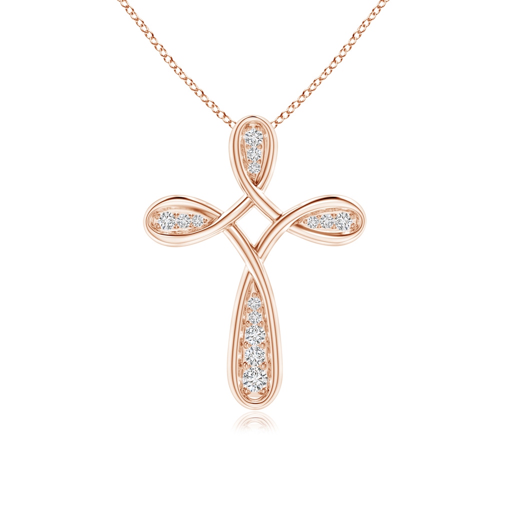 1.7mm HSI2 Pave-Set Diamond Bow Cross Pendant in Rose Gold