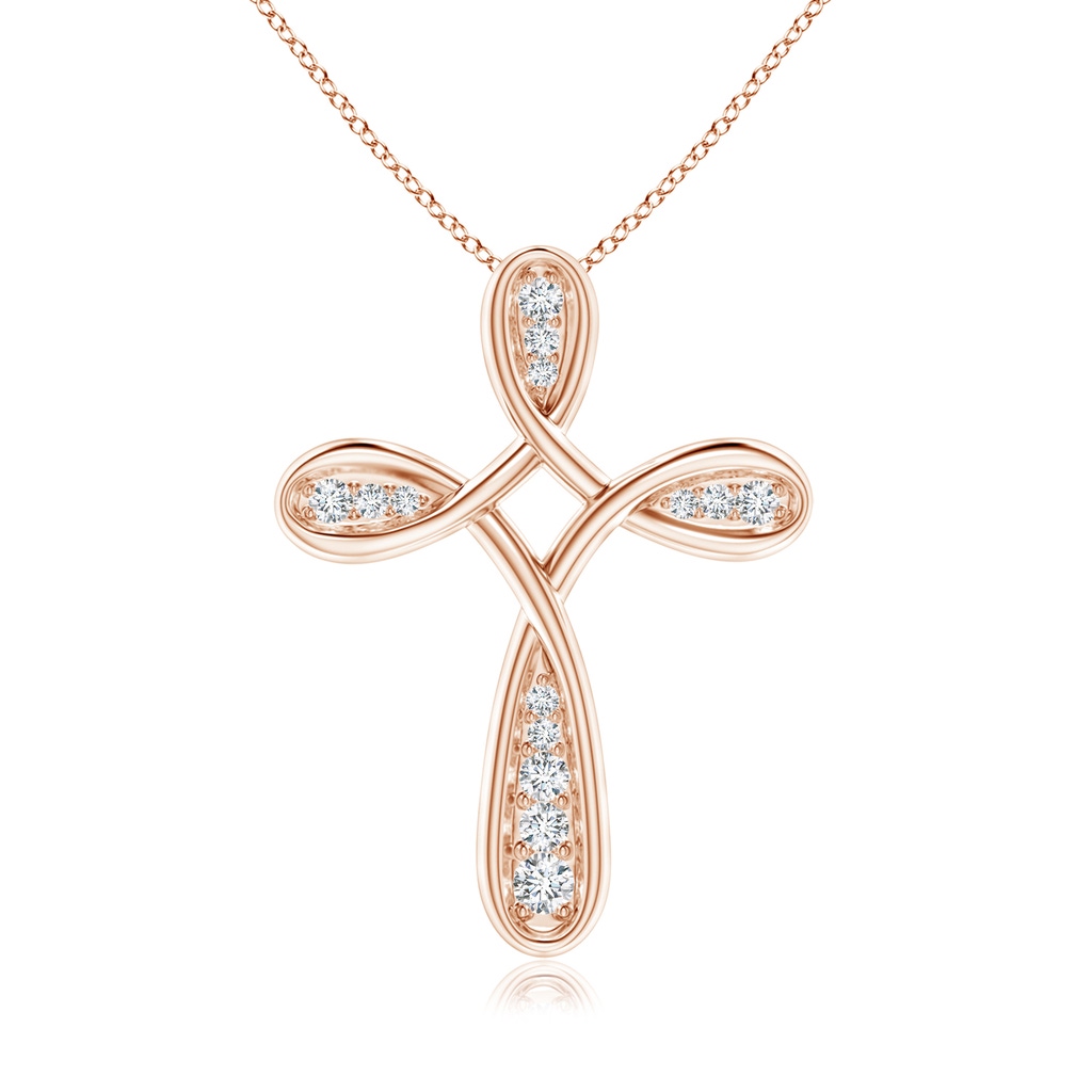 2mm GVS2 Pave-Set Diamond Bow Cross Pendant in Rose Gold