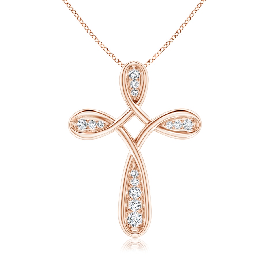 2mm GVS2 Pave-Set Diamond Bow Cross Pendant in Rose Gold 