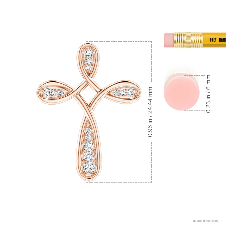 2mm GVS2 Pave-Set Diamond Bow Cross Pendant in Rose Gold ruler