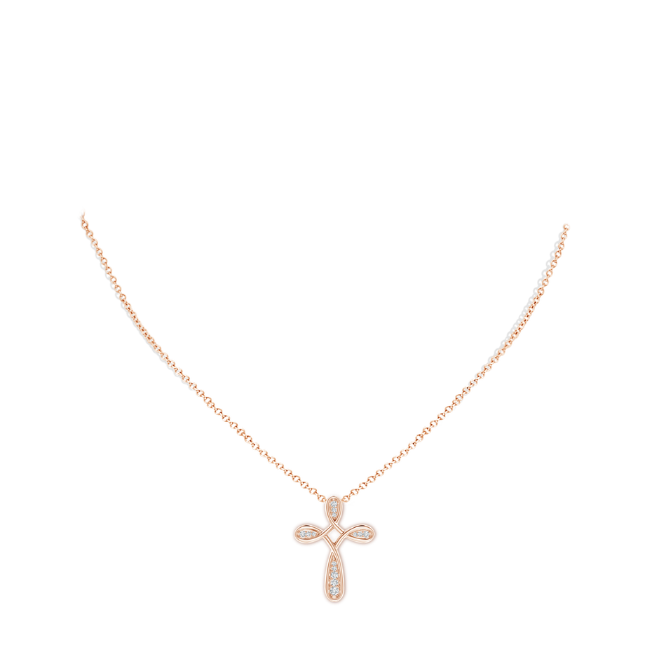 2mm GVS2 Pave-Set Diamond Bow Cross Pendant in Rose Gold body-neck