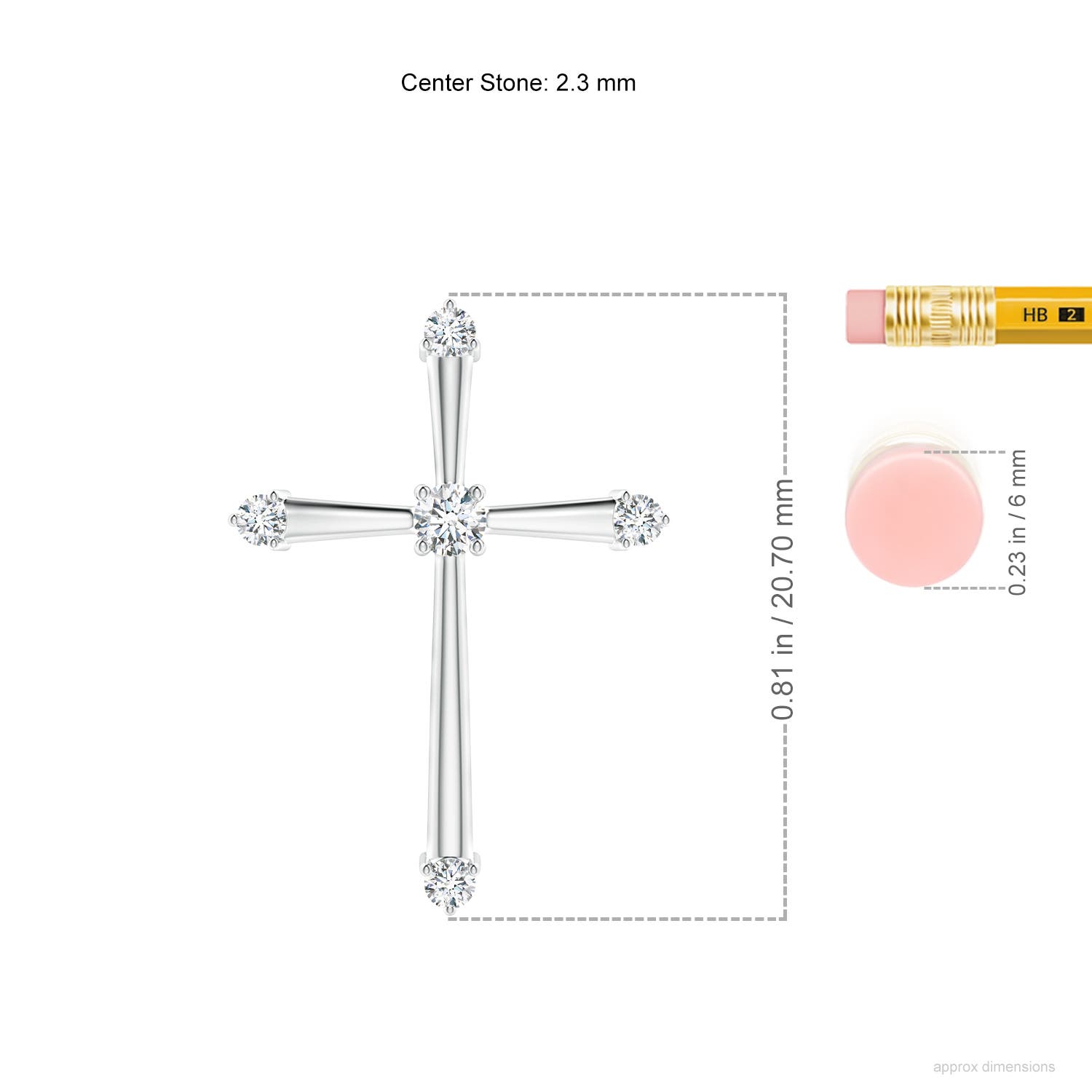 2.3mm GVS2 Classic Diamond Budded Cross Pendant in 18K White Gold - ruler