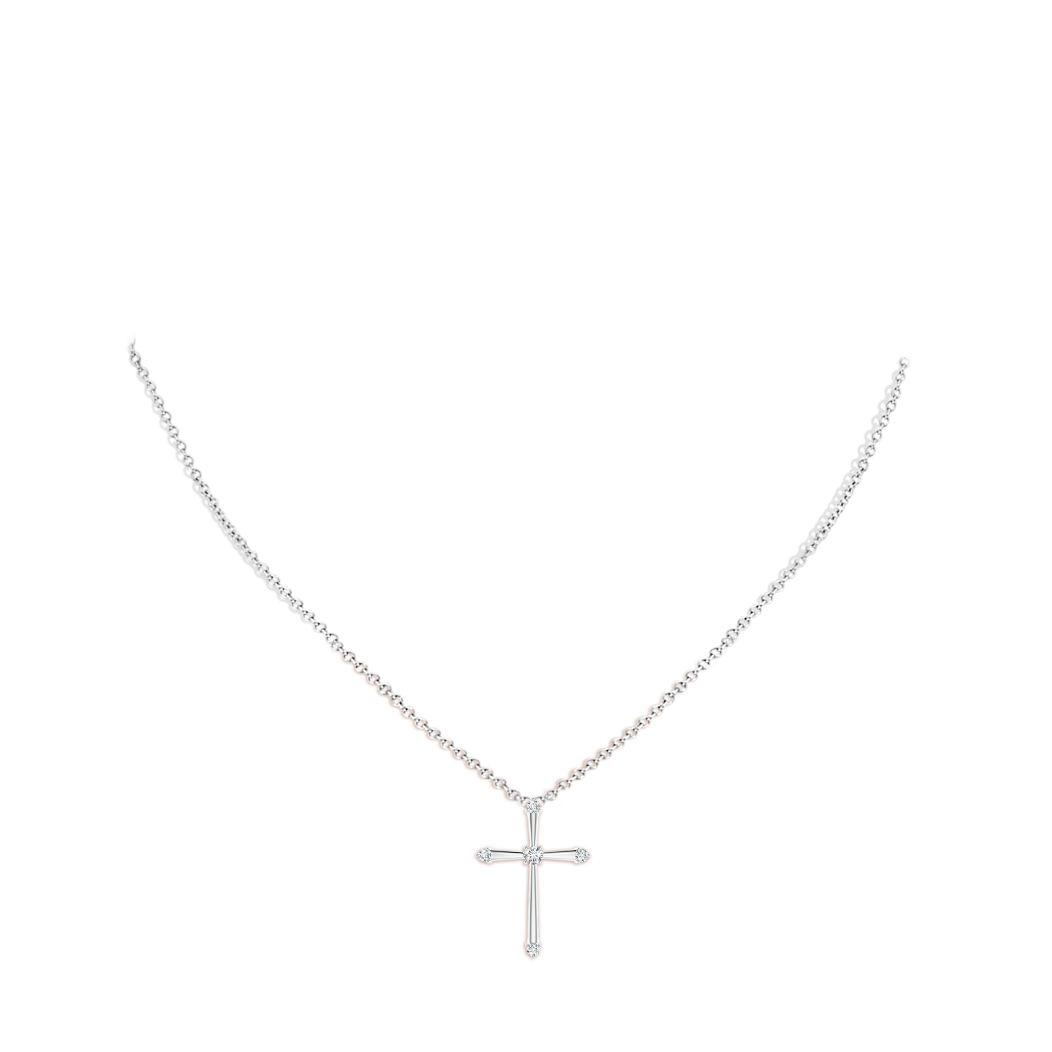 2.3mm GVS2 Classic Diamond Budded Cross Pendant in 18K White Gold - body_neck