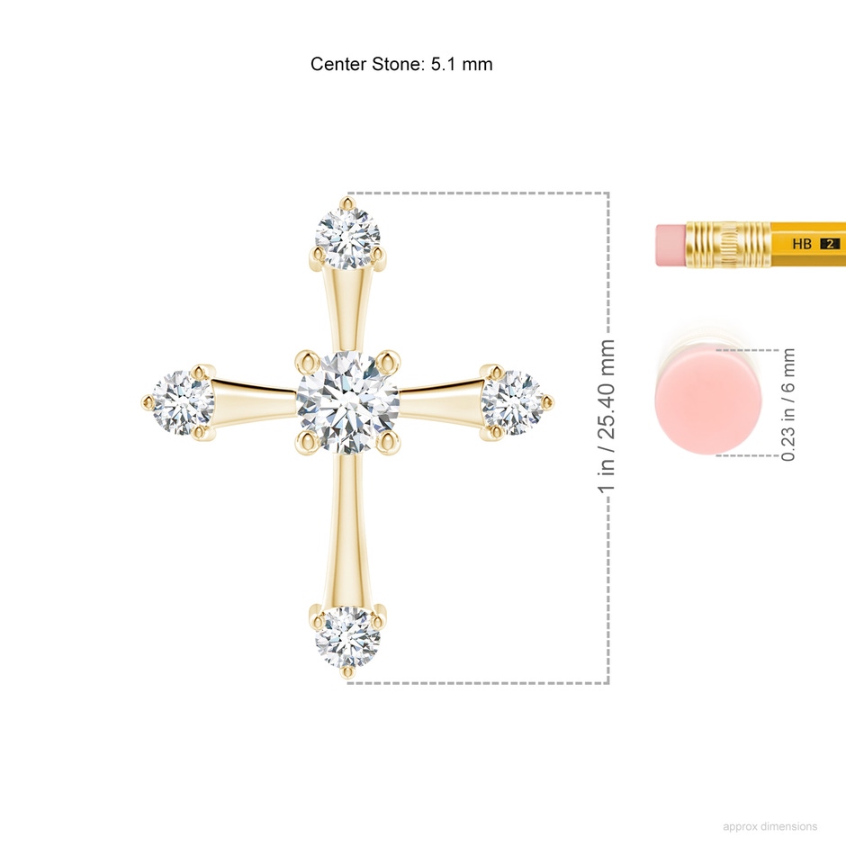5.1mm GVS2 Classic Diamond Budded Cross Pendant in Yellow Gold ruler