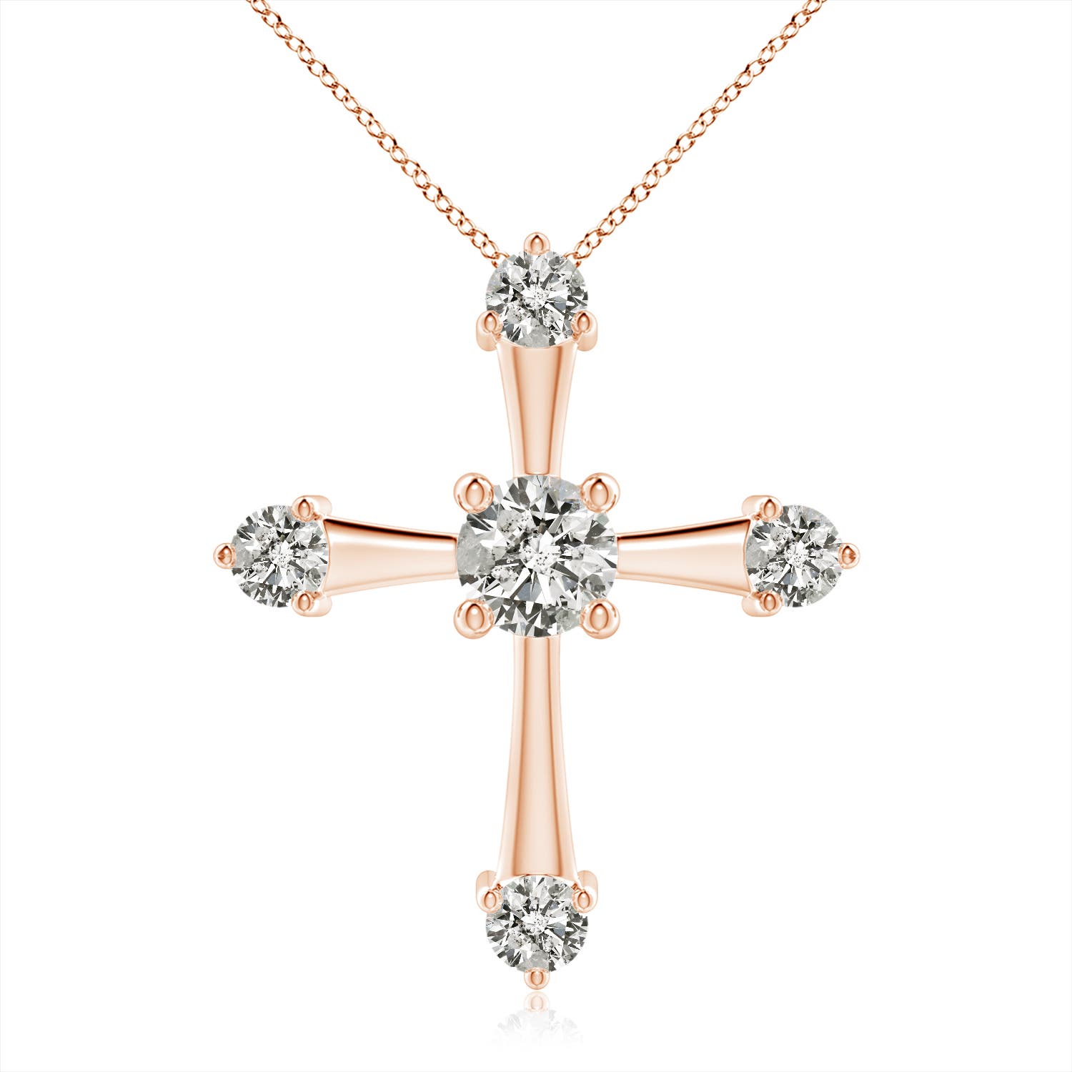 5.9mm KI3 Classic Diamond Budded Cross Pendant in 18CT Rose Gold