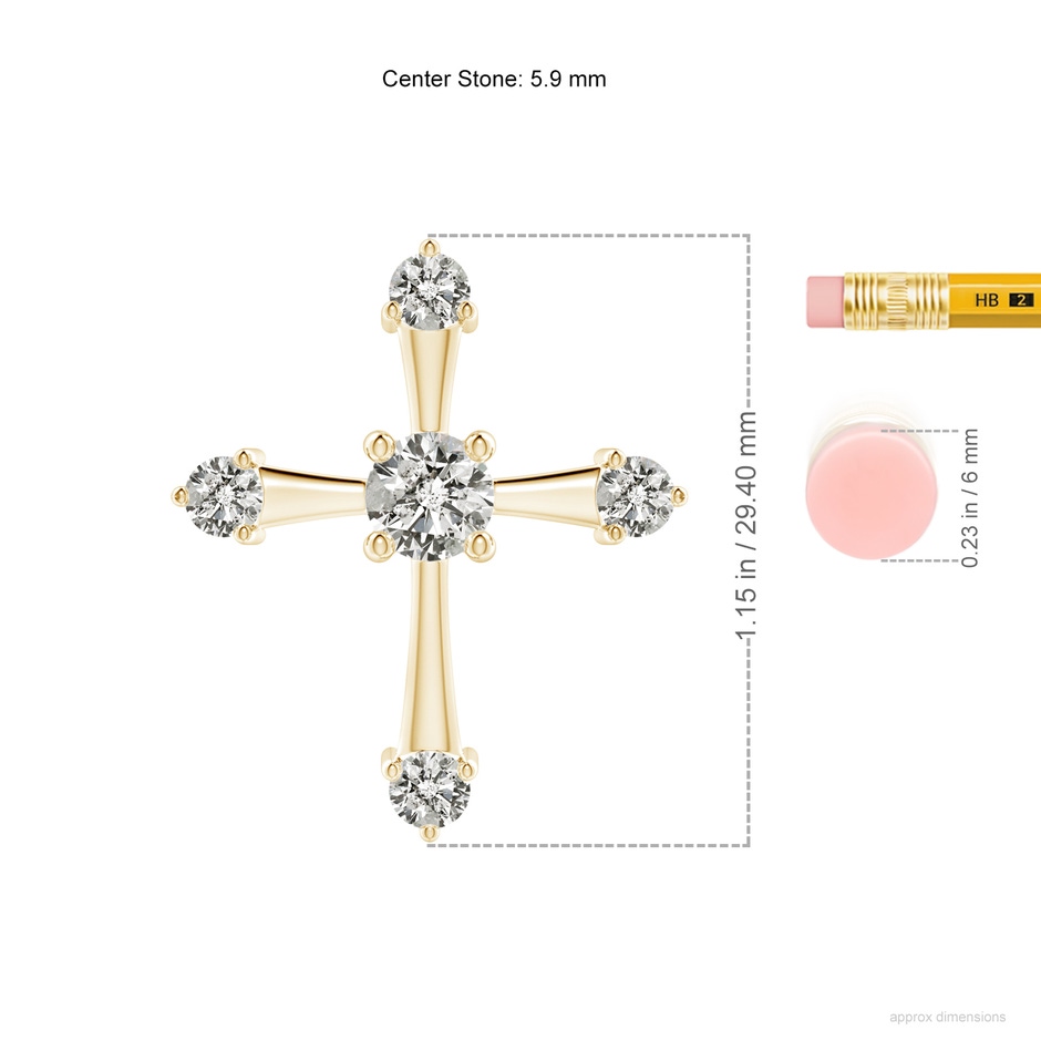 5.9mm KI3 Classic Diamond Budded Cross Pendant in Yellow Gold ruler