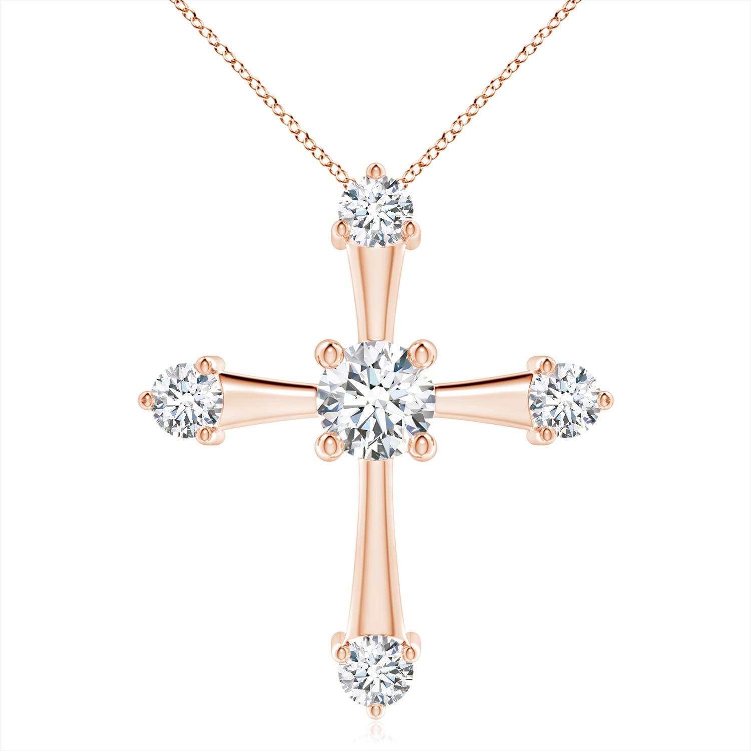 6.4mm GVS2 Classic Diamond Budded Cross Pendant in 18K Rose Gold