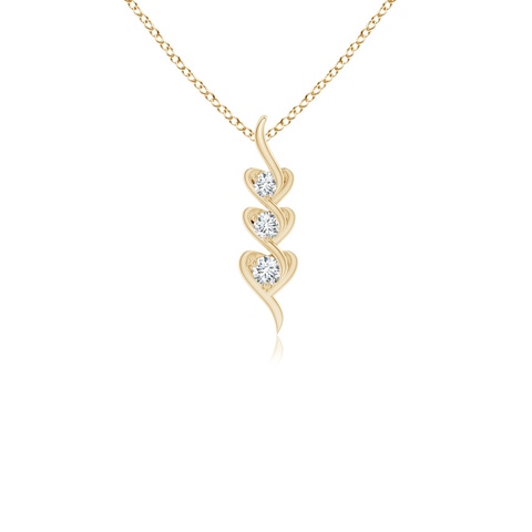 2.7mm GVS2 Three Stone Diamond Heart Pendant in Yellow Gold