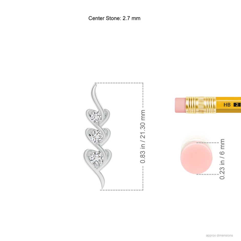 2.7mm HSI2 Three Stone Diamond Heart Pendant in P950 Platinum ruler