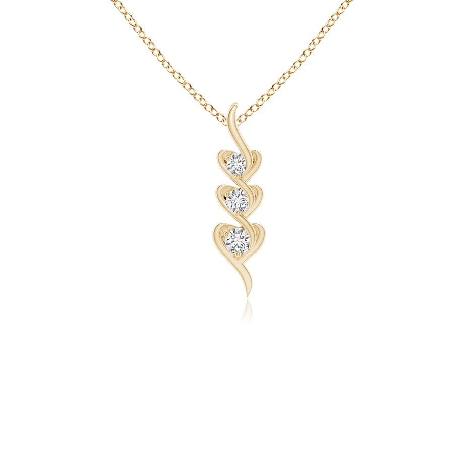 2.7mm HSI2 Three Stone Diamond Heart Pendant in Yellow Gold 