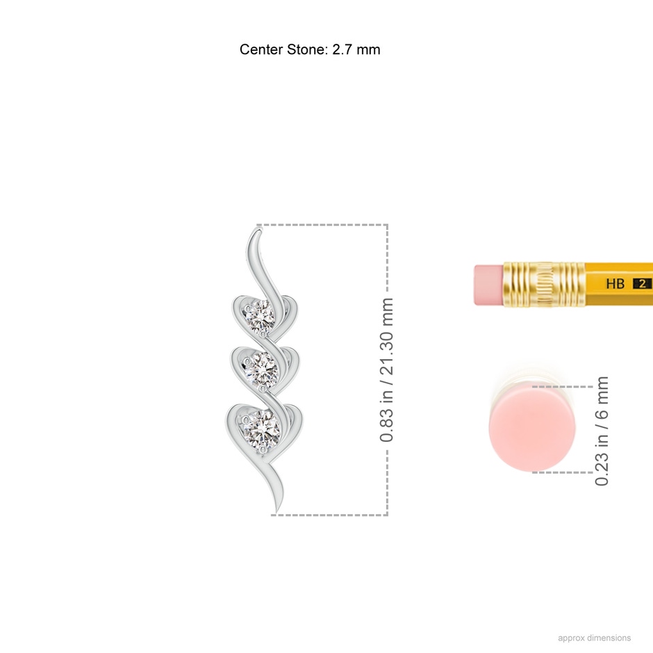 2.7mm IJI1I2 Three Stone Diamond Heart Pendant in White Gold ruler