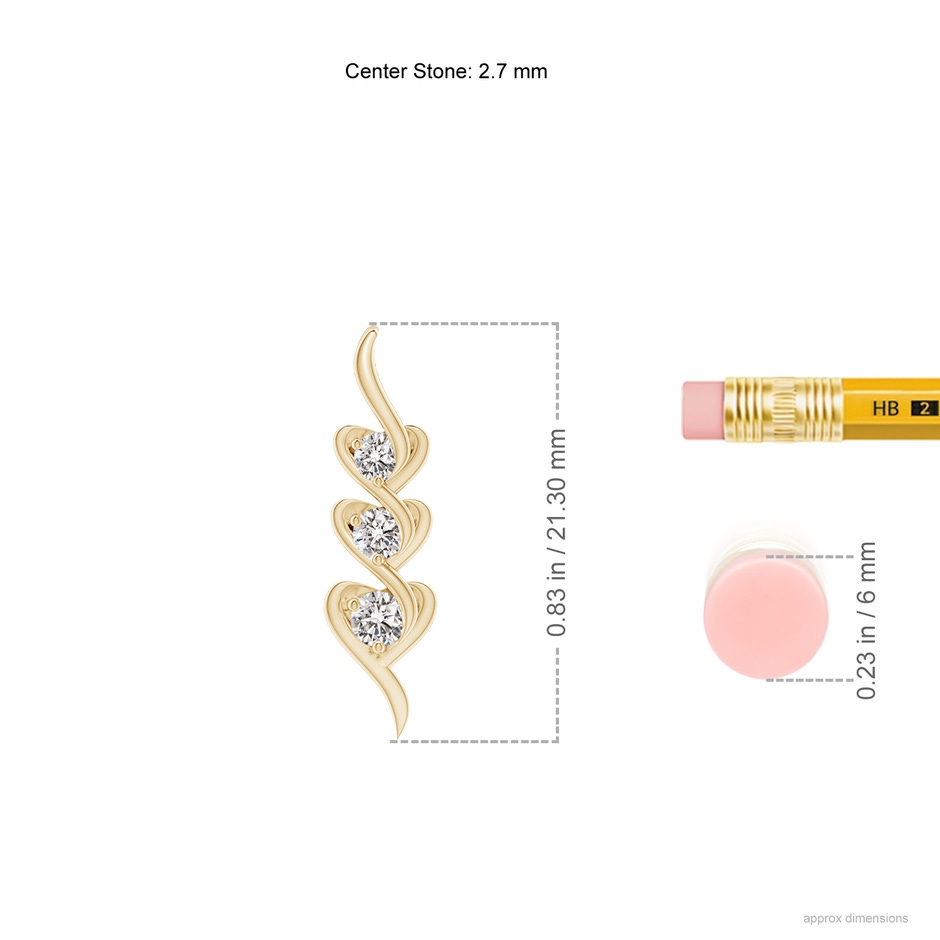 2.7mm IJI1I2 Three Stone Diamond Heart Pendant in Yellow Gold ruler