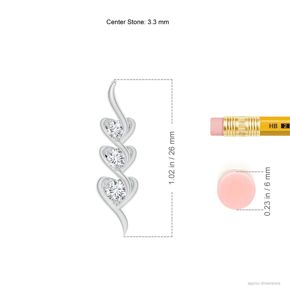 3.3mm GVS2 Three Stone Diamond Heart Pendant in White Gold ruler