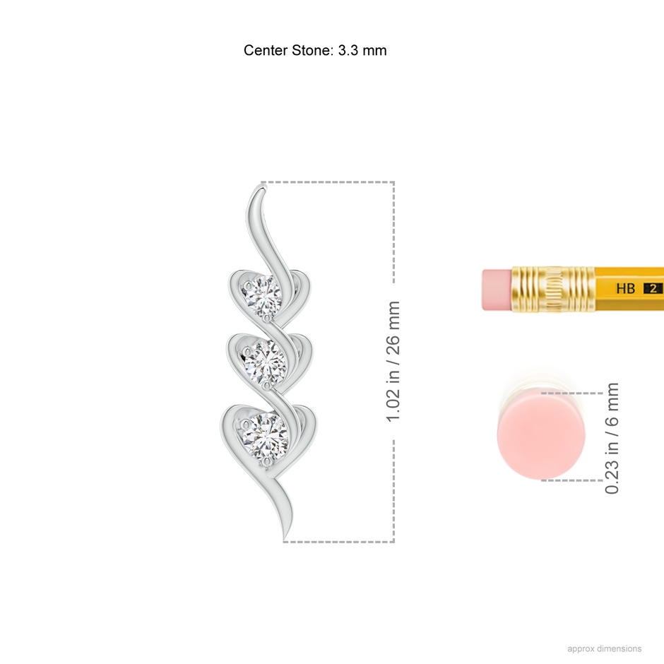 3.3mm HSI2 Three Stone Diamond Heart Pendant in White Gold ruler