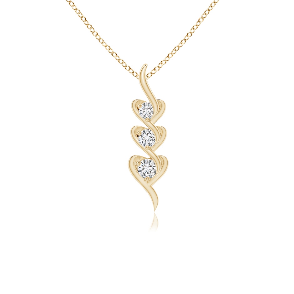 3.3mm HSI2 Three Stone Diamond Heart Pendant in Yellow Gold 