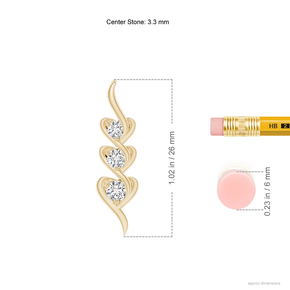 3.3mm HSI2 Three Stone Diamond Heart Pendant in Yellow Gold ruler