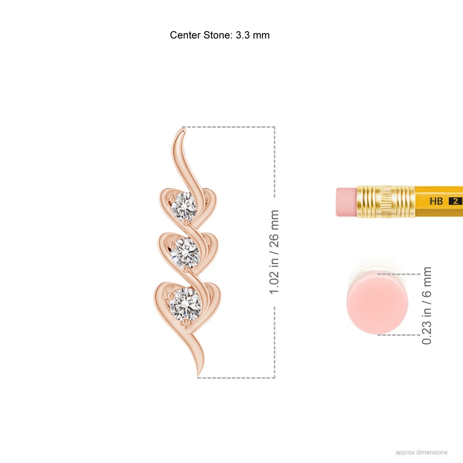 3.3mm IJI1I2 Three Stone Diamond Heart Pendant in Rose Gold ruler