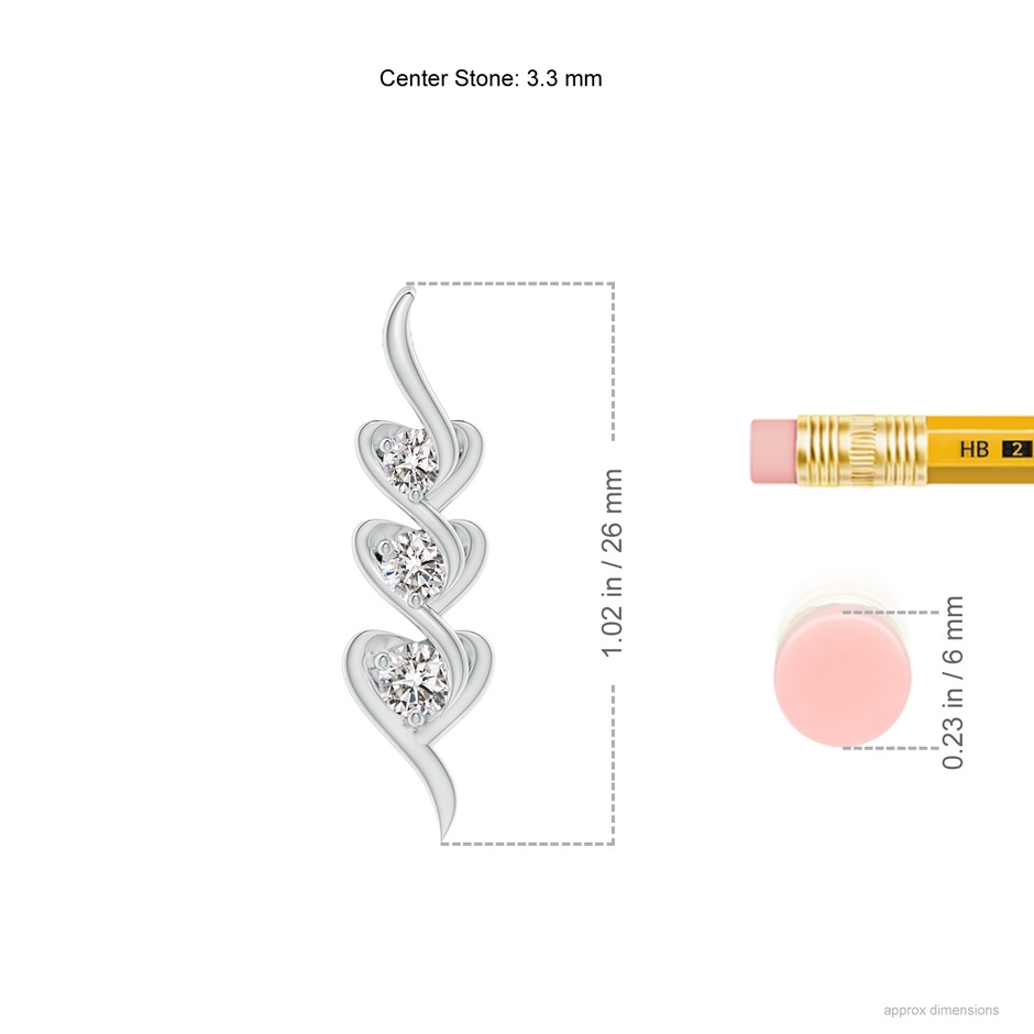 3.3mm IJI1I2 Three Stone Diamond Heart Pendant in White Gold ruler