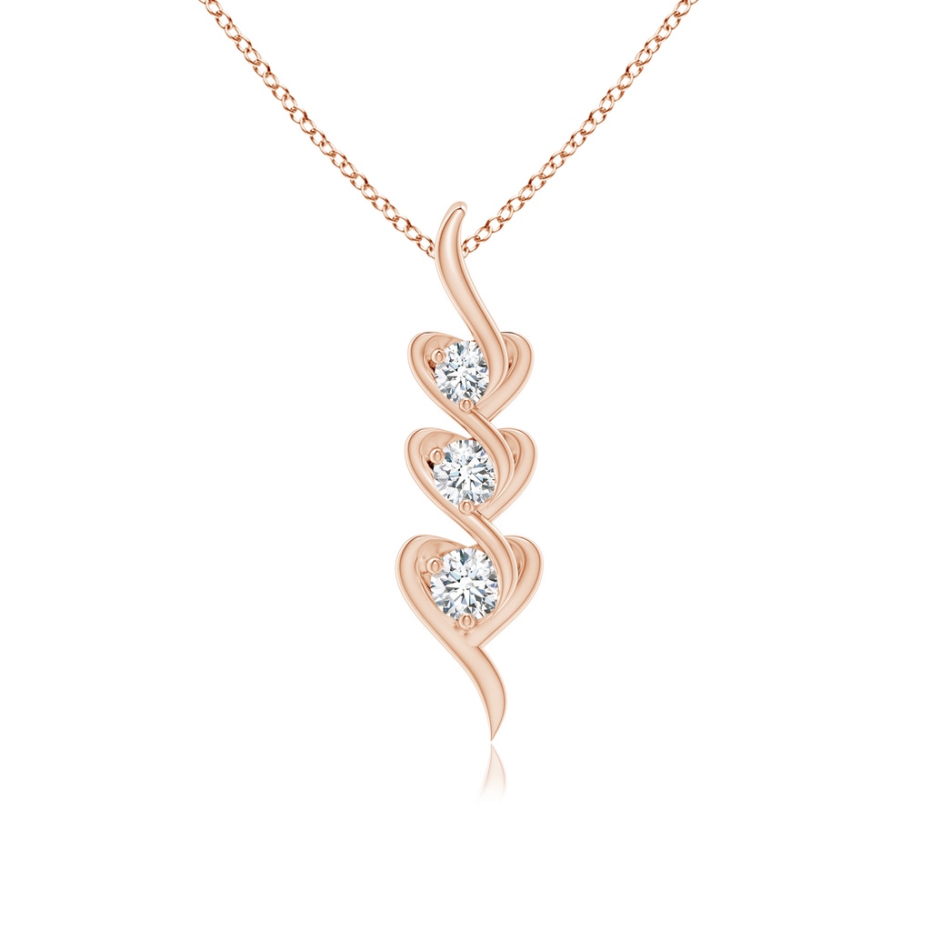 3.8mm GVS2 Three Stone Diamond Heart Pendant in Rose Gold