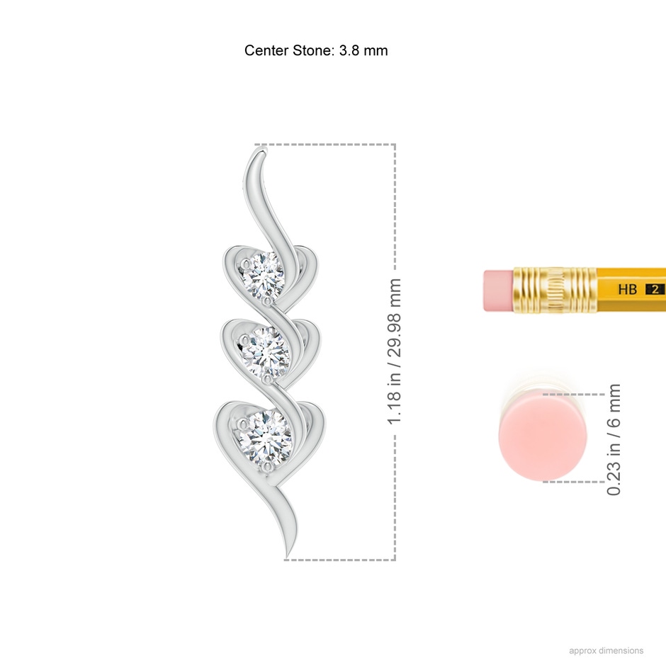 3.8mm GVS2 Three Stone Diamond Heart Pendant in White Gold ruler