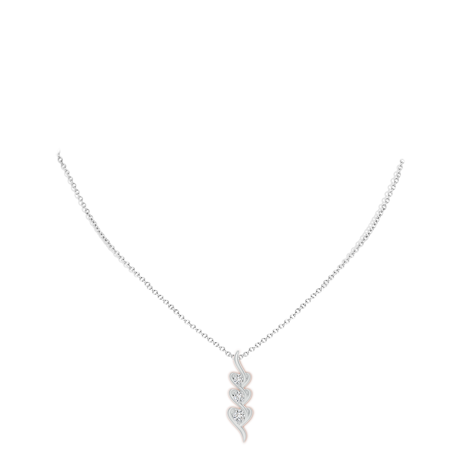 3.8mm HSI2 Three Stone Diamond Heart Pendant in White Gold body-neck