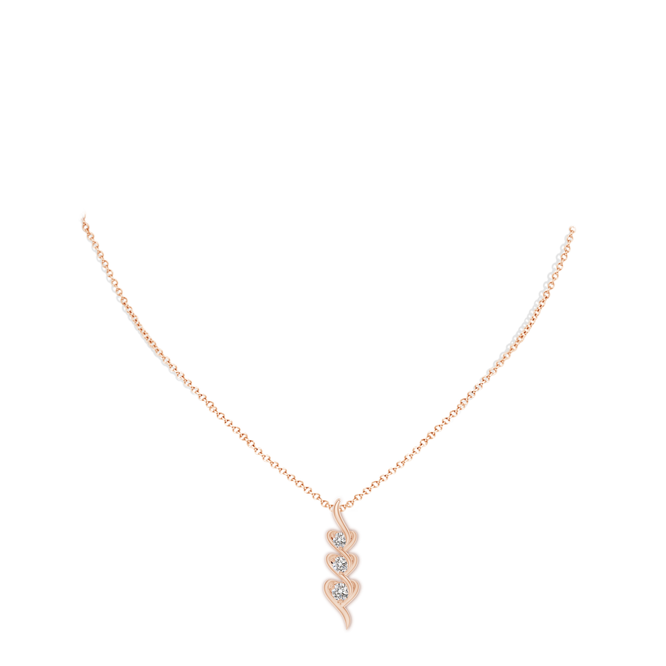 3.8mm IJI1I2 Three Stone Diamond Heart Pendant in Rose Gold body-neck
