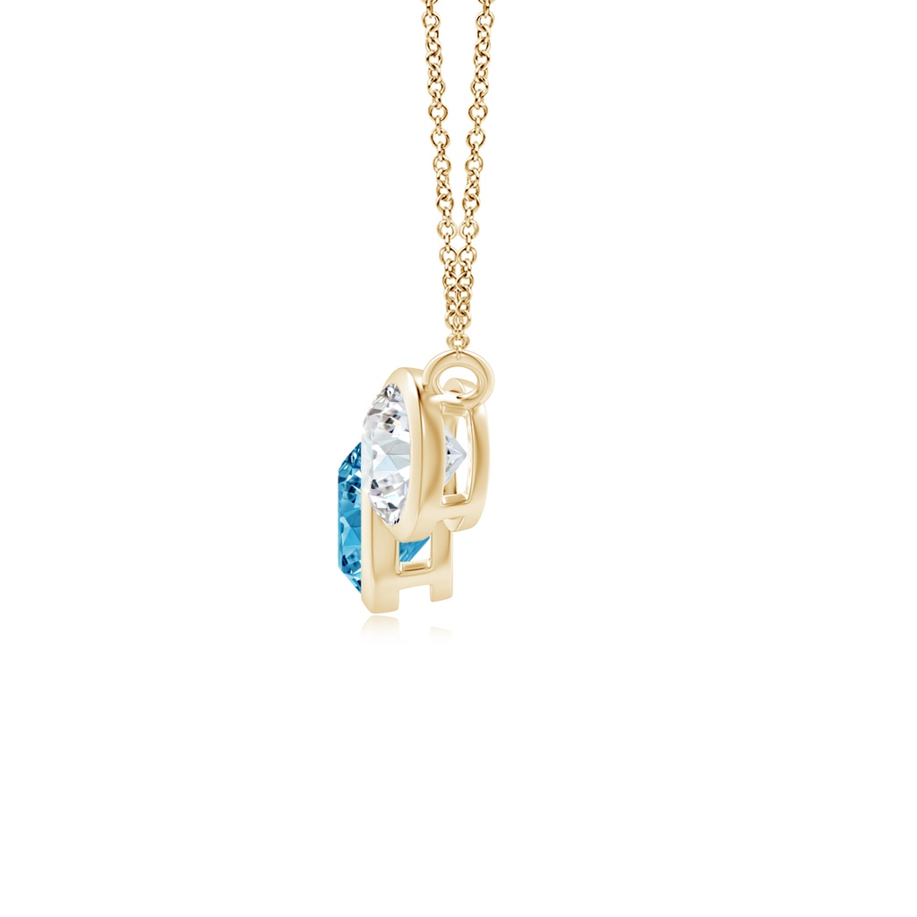 4.7mm AAAA Three Stone Bezel-Set Round Fancy Intense Blue Diamond Pendant in Yellow Gold - side 199