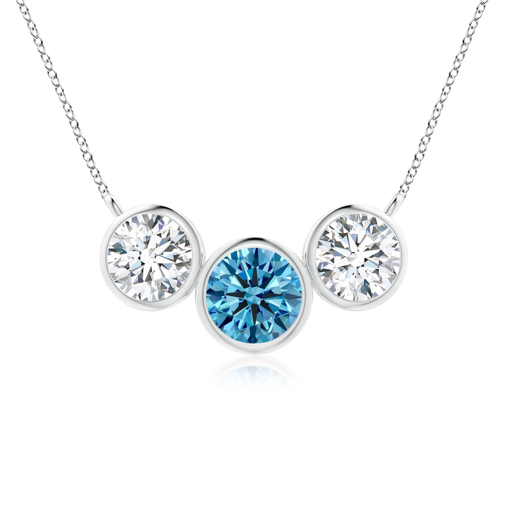 6mm AAAA Three Stone Bezel-Set Round Fancy Intense Blue Diamond Pendant in White Gold