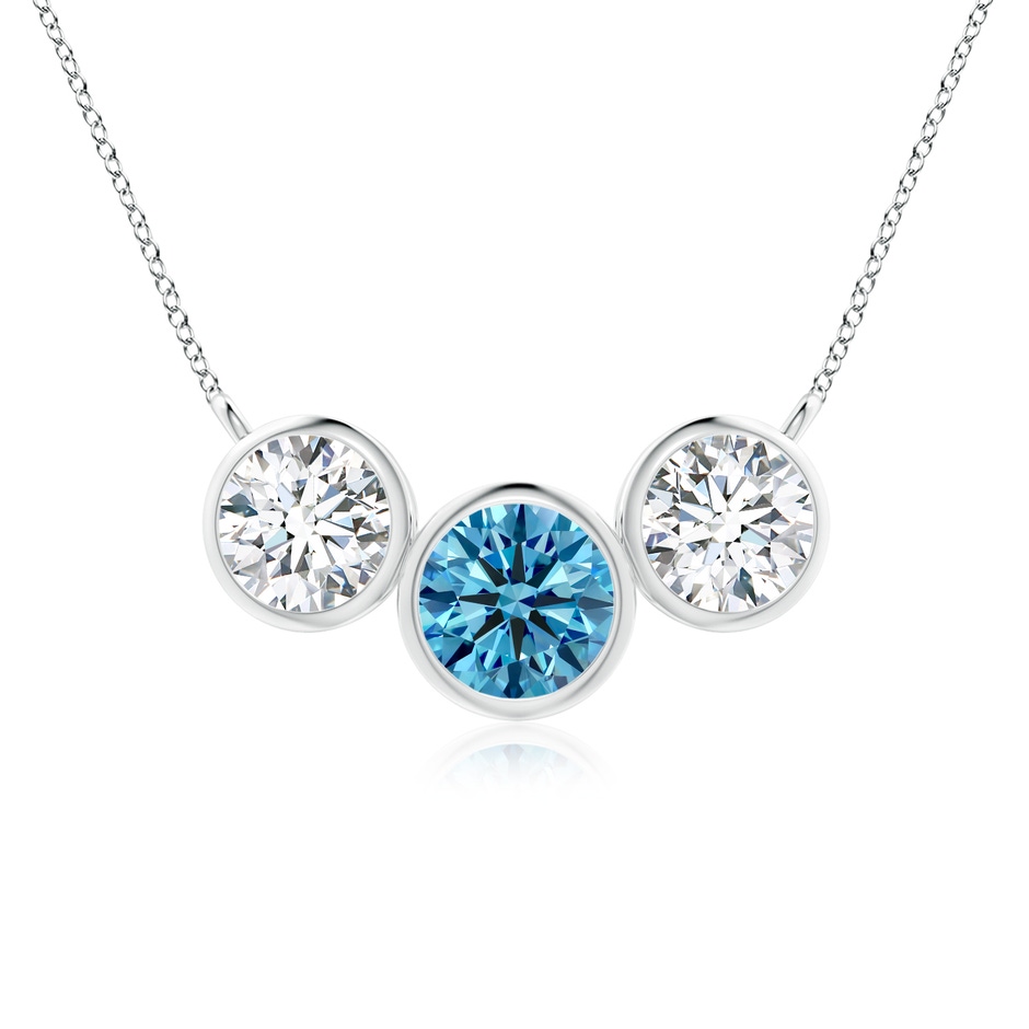 6mm AAAA Three Stone Bezel-Set Round Fancy Intense Blue Diamond Pendant in White Gold 