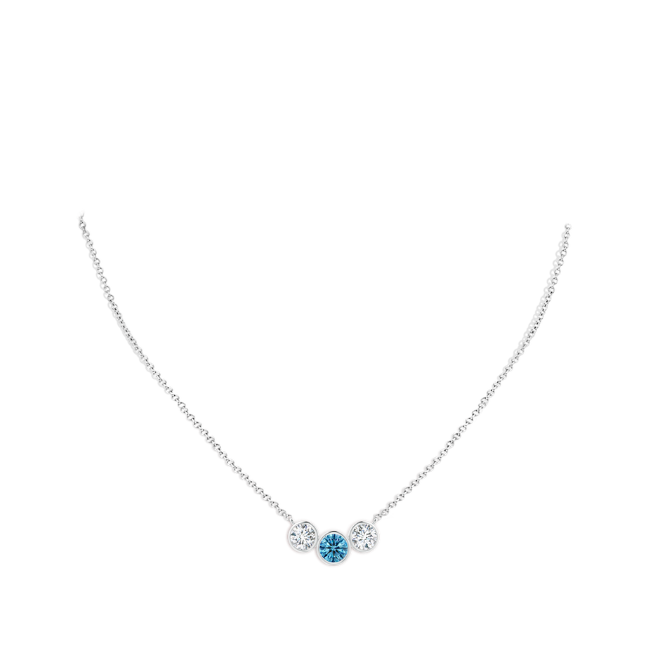 6mm AAAA Three Stone Bezel-Set Round Fancy Intense Blue Diamond Pendant in White Gold pen