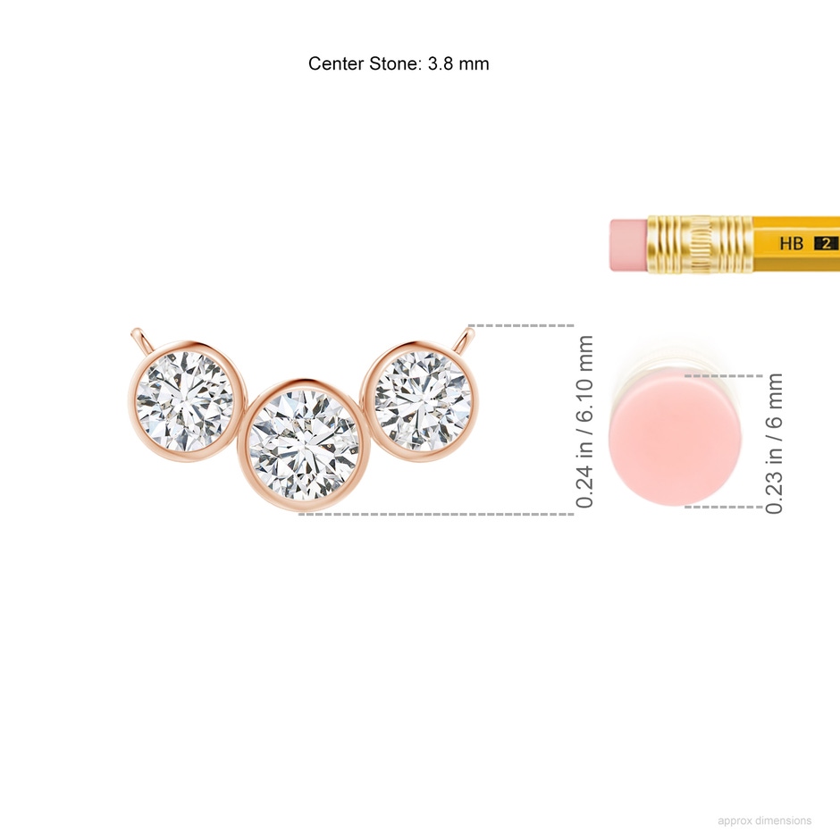 3.8mm HSI2 Three Stone Bezel-Set Round Diamond Pendant in Rose Gold ruler