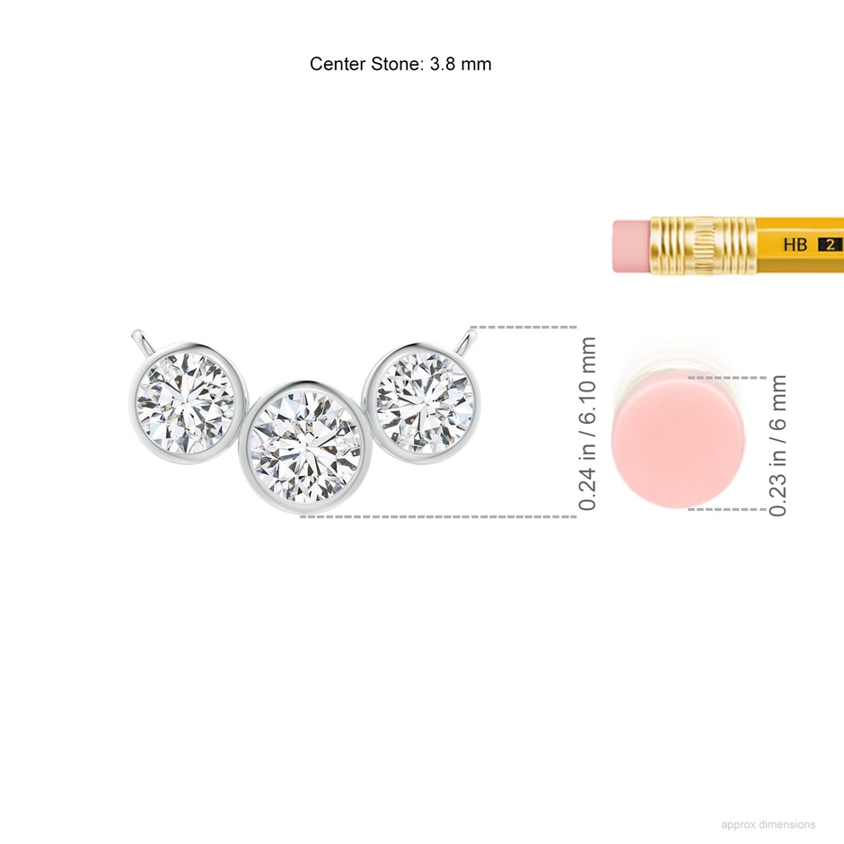 3.8mm HSI2 Three Stone Bezel-Set Round Diamond Pendant in White Gold ruler