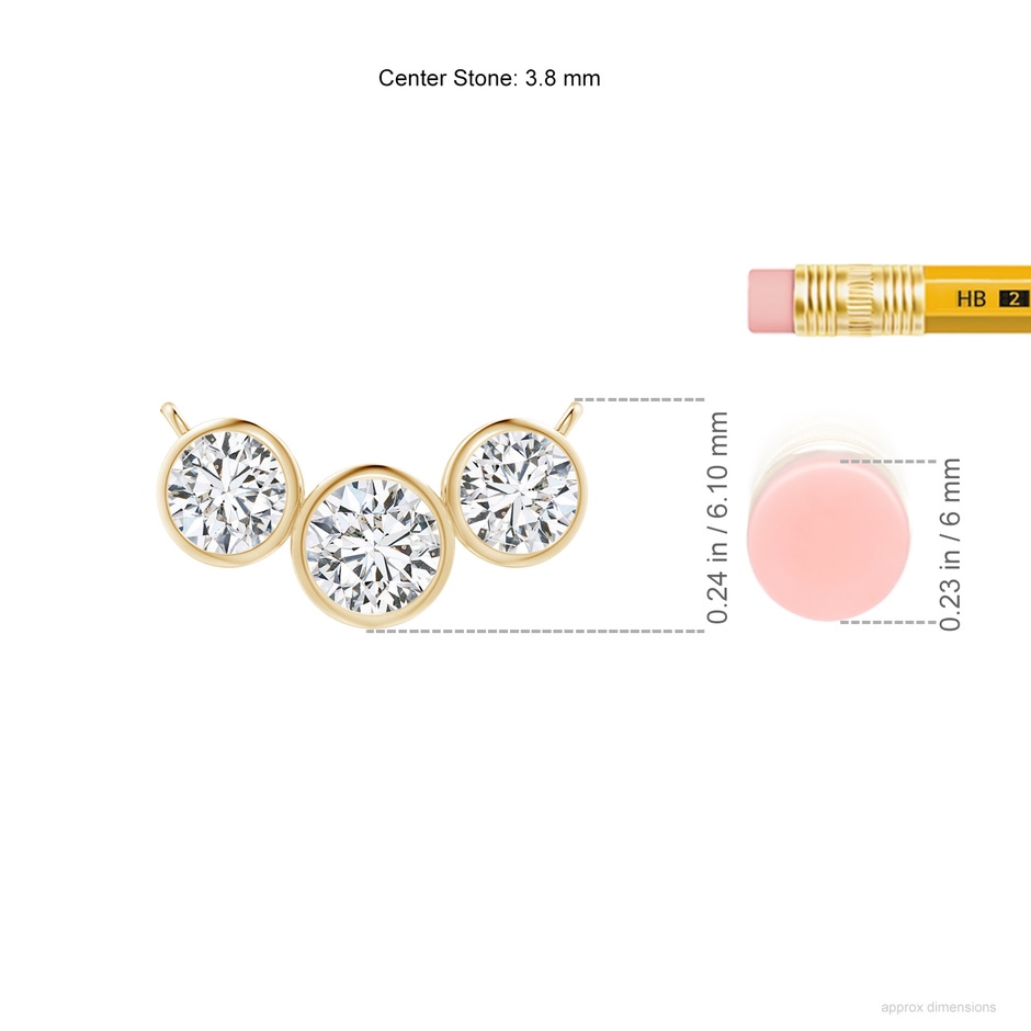 3.8mm HSI2 Three Stone Bezel-Set Round Diamond Pendant in Yellow Gold ruler
