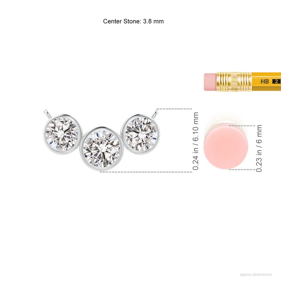 3.8mm IJI1I2 Three Stone Bezel-Set Round Diamond Pendant in White Gold ruler