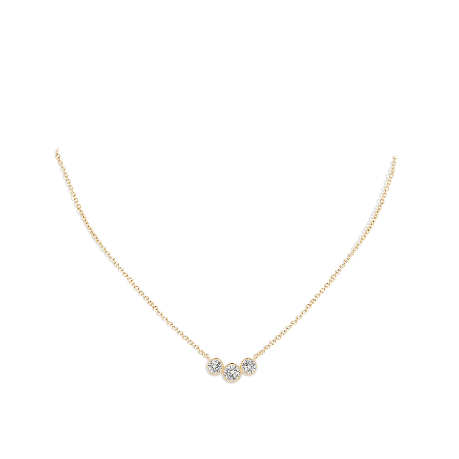 3.8mm IJI1I2 Three Stone Bezel-Set Round Diamond Pendant in Yellow Gold pen