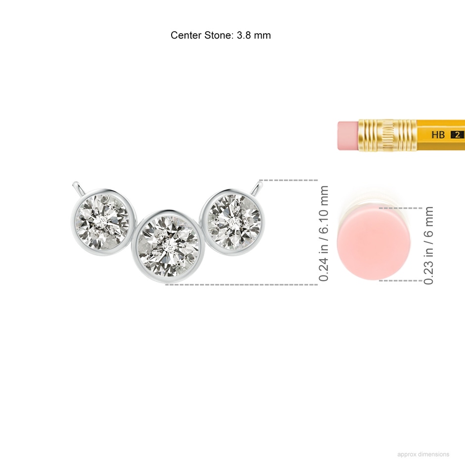 3.8mm KI3 Three Stone Bezel-Set Round Diamond Pendant in 18K White Gold ruler