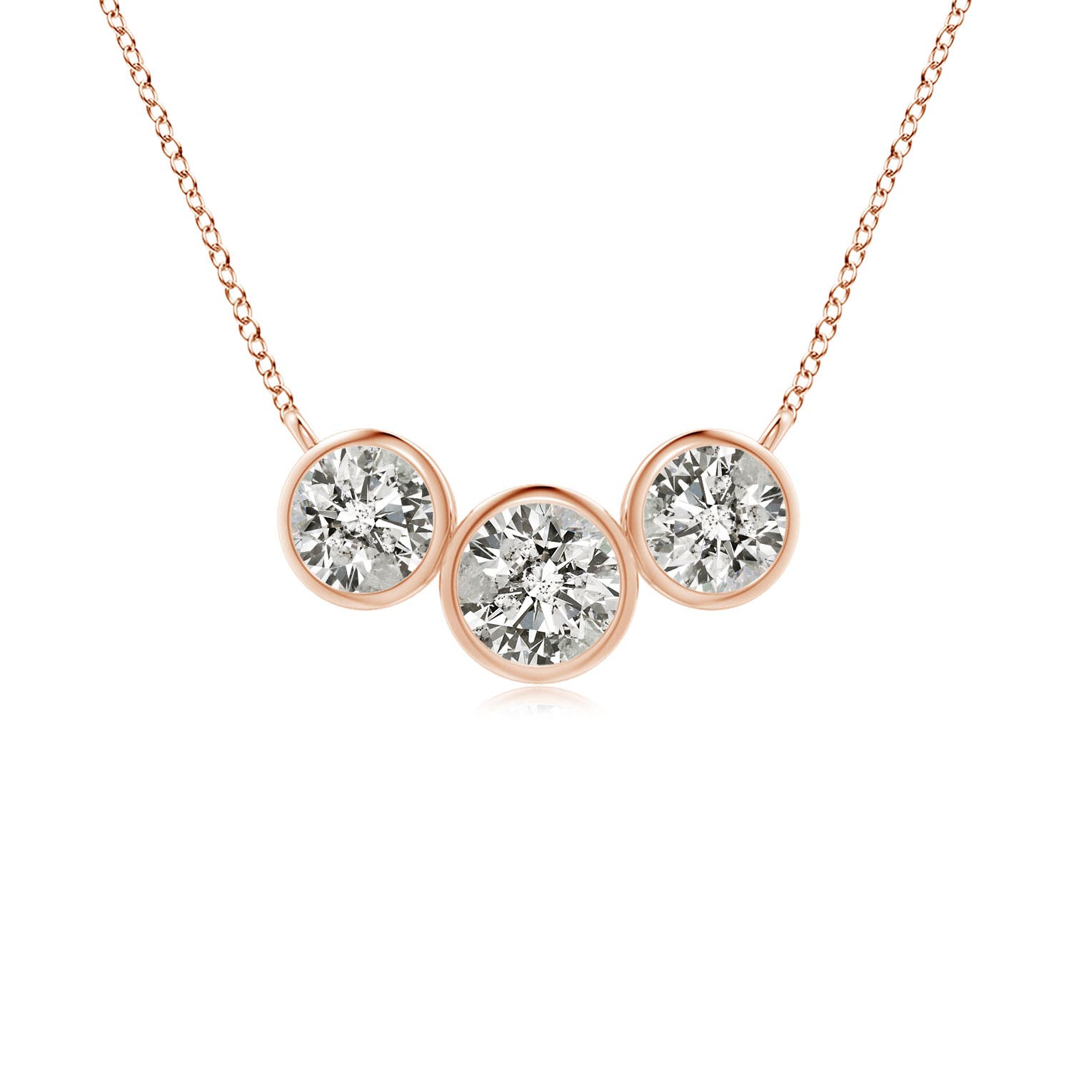 3.8mm KI3 Three Stone Bezel-Set Round Diamond Pendant in Rose Gold