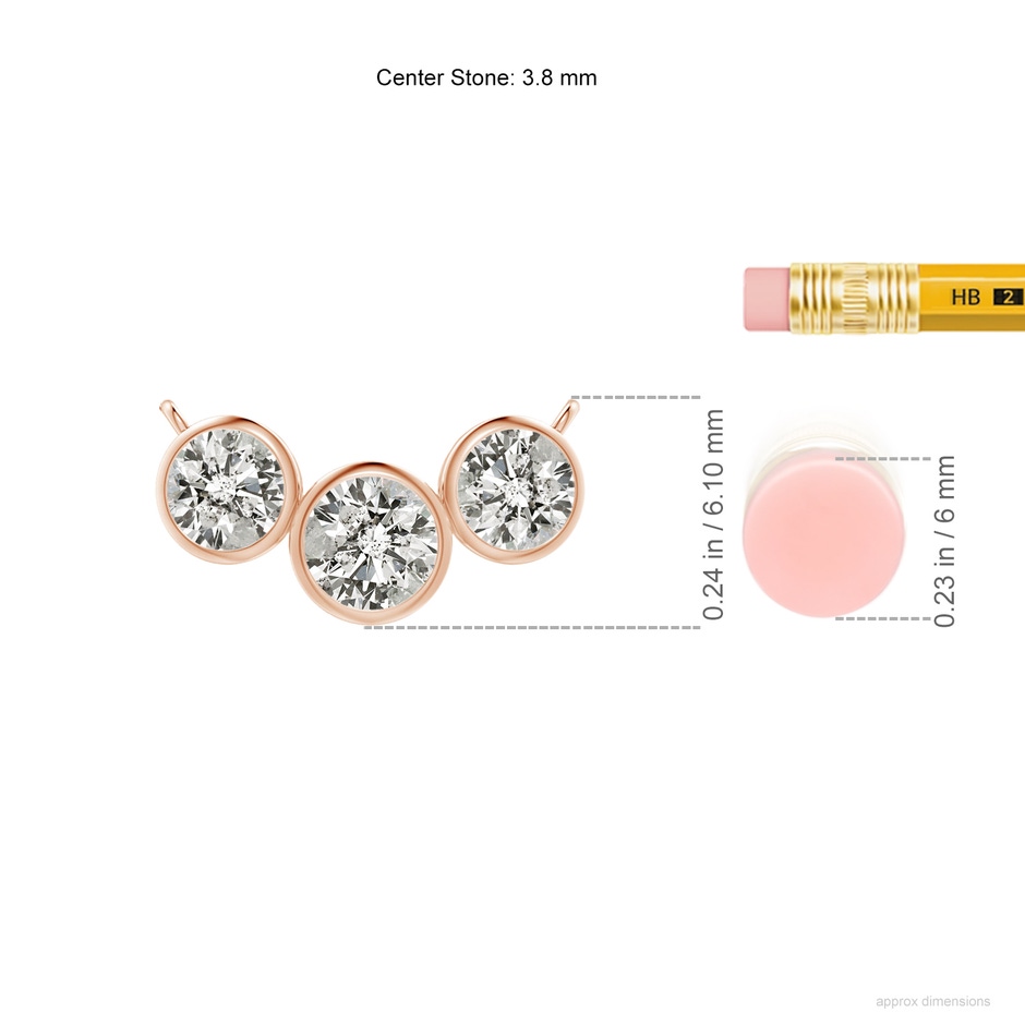 3.8mm KI3 Three Stone Bezel-Set Round Diamond Pendant in Rose Gold ruler