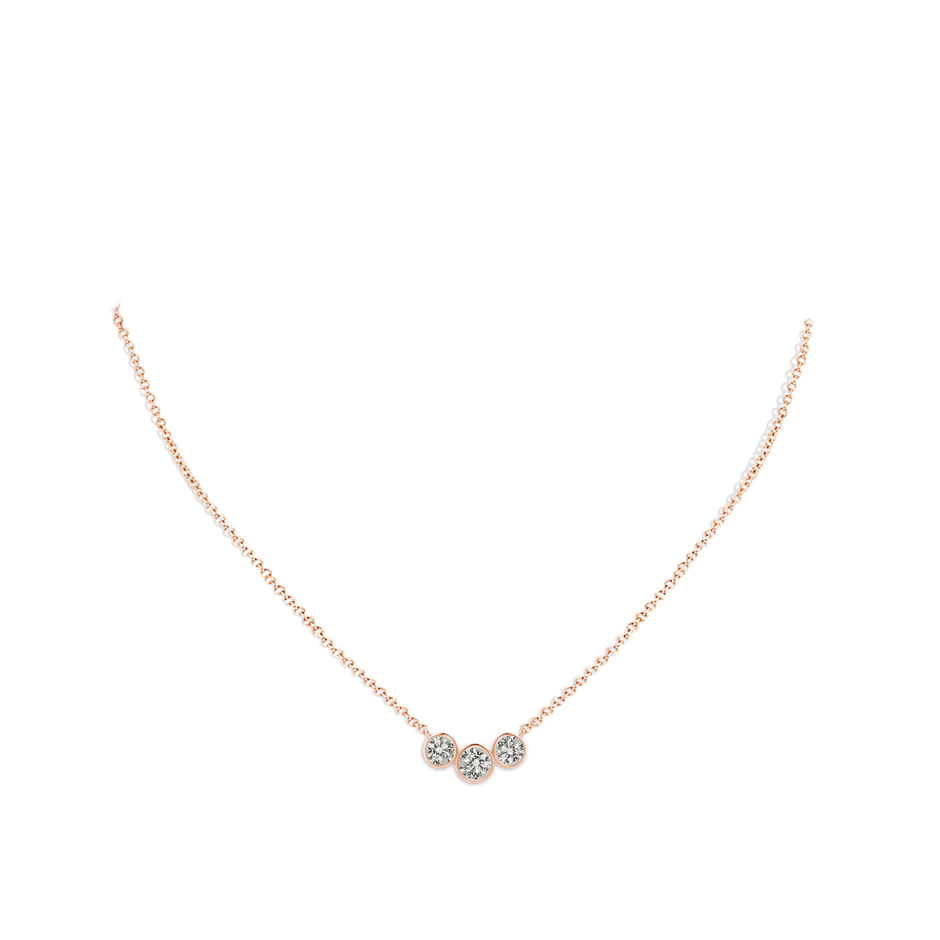 3.8mm KI3 Three Stone Bezel-Set Round Diamond Pendant in Rose Gold pen