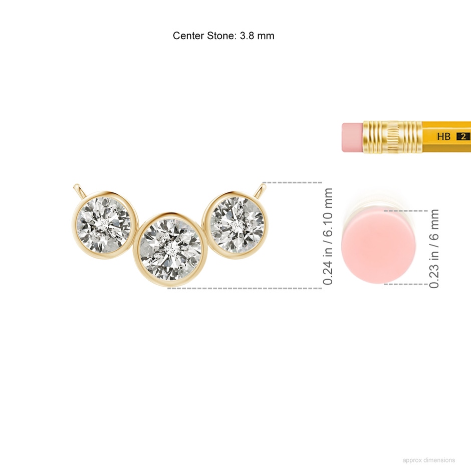 3.8mm KI3 Three Stone Bezel-Set Round Diamond Pendant in Yellow Gold ruler