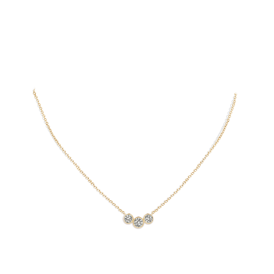 3.8mm KI3 Three Stone Bezel-Set Round Diamond Pendant in Yellow Gold pen