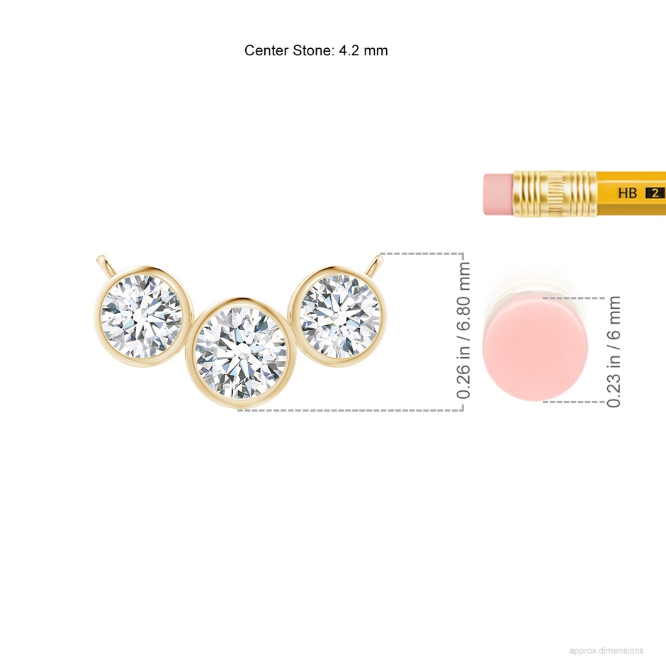 4.2mm GVS2 Three Stone Bezel-Set Round Diamond Pendant in Yellow Gold ruler