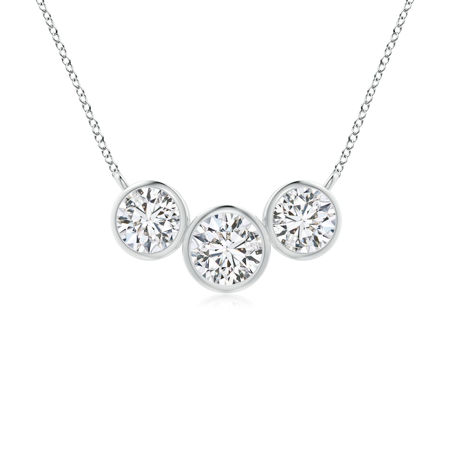 4.2mm HSI2 Three Stone Bezel-Set Round Diamond Pendant in 18K White Gold