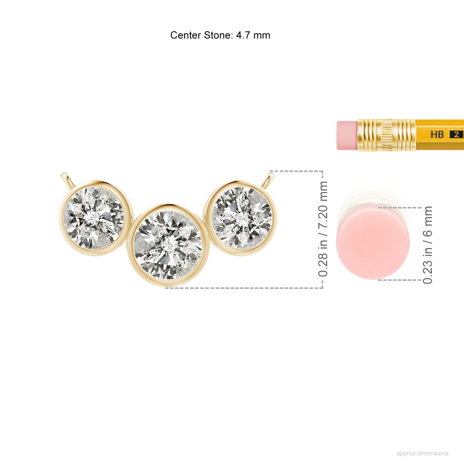 4.7mm KI3 Three Stone Bezel-Set Round Diamond Pendant in Yellow Gold ruler