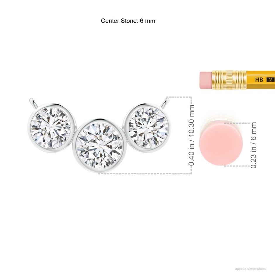 6mm HSI2 Three Stone Bezel-Set Round Diamond Pendant in P950 Platinum ruler