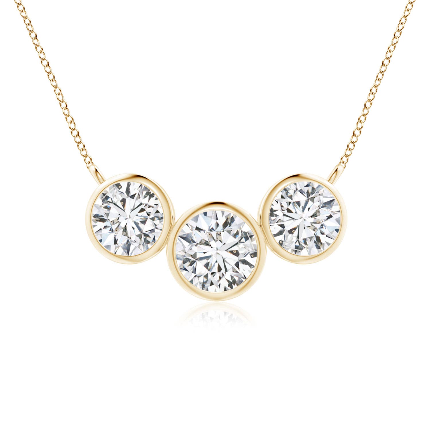 6mm HSI2 Three Stone Bezel-Set Round Diamond Pendant in Yellow Gold