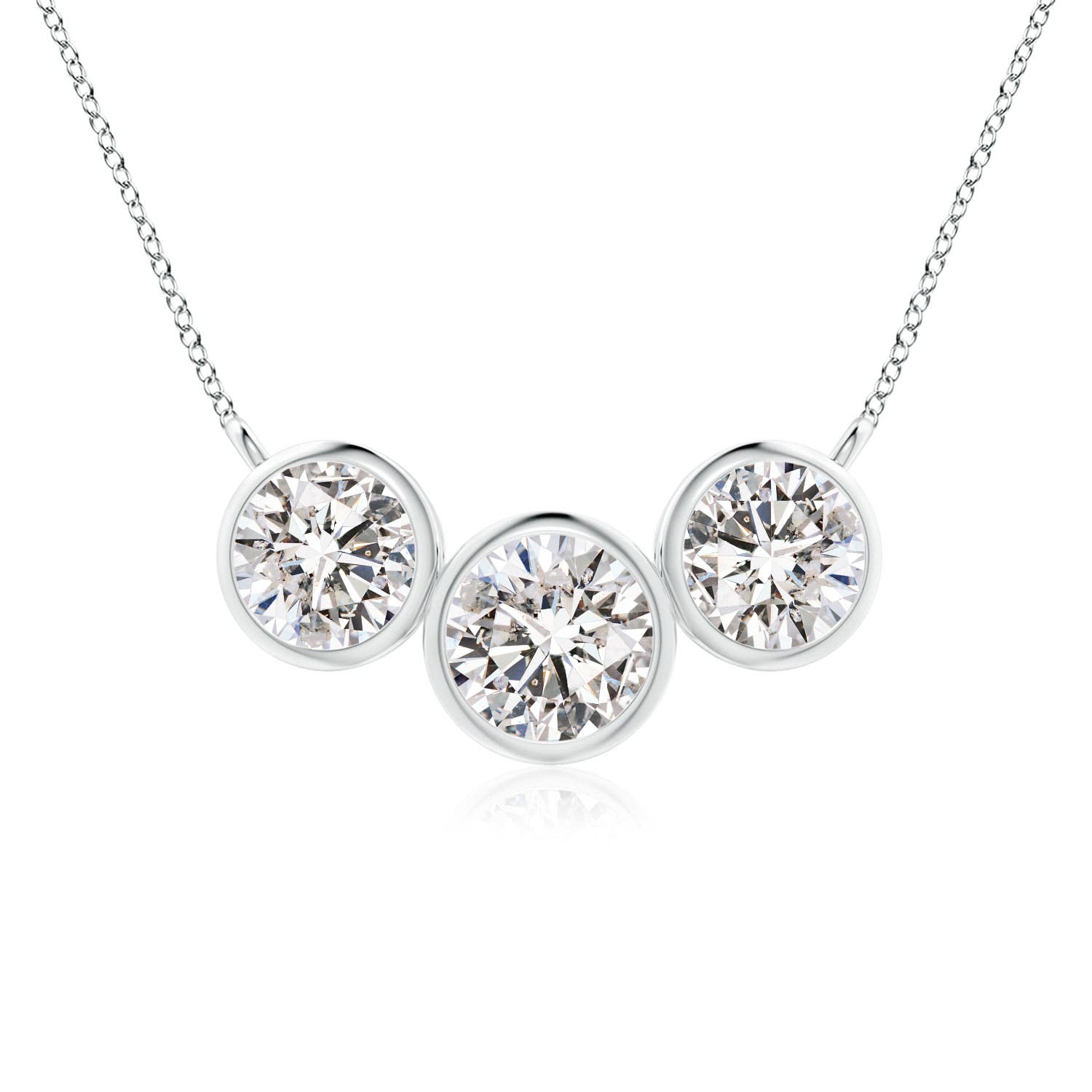 6mm IJI1I2 Three Stone Bezel-Set Round Diamond Pendant in White Gold